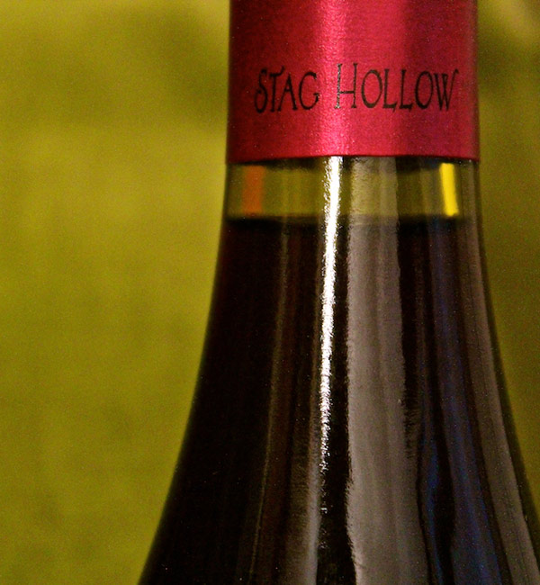 Stag Hollow logo on the top of a wine bottle